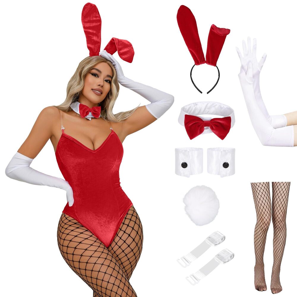 7118 Bunny Costume Halloween Cosplay Party Outfit Roleplay Bodysuit Velvet